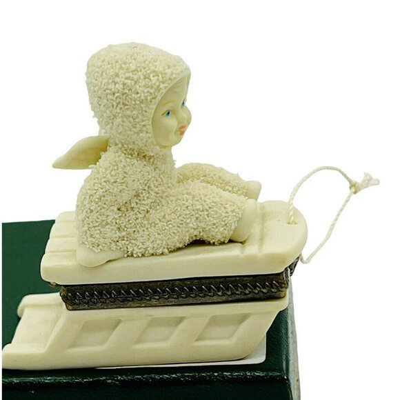 Department 56 Snowbabies Hinged Trinket Box Hold On Tight Sled Bisque Porcelain - Picture 3 of 7